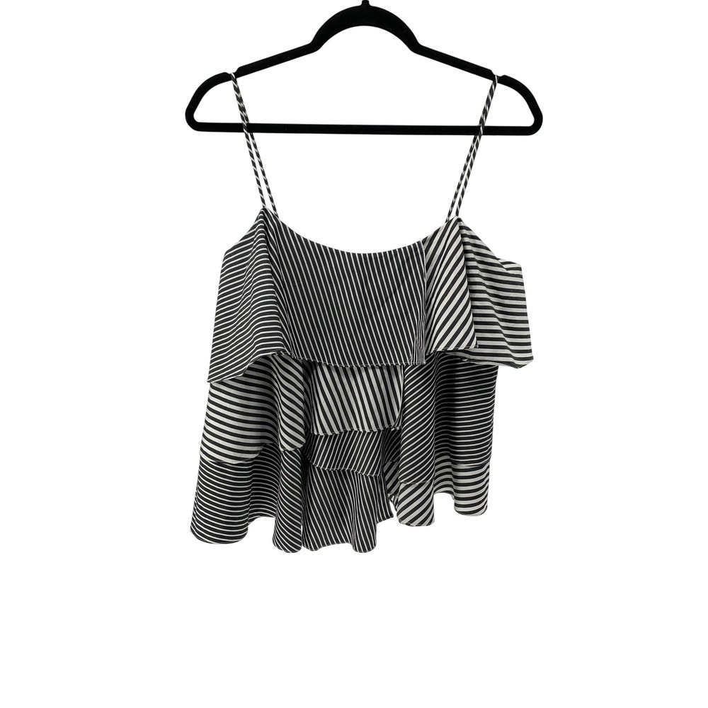 Milly Emma Top Women Size M Black White Striped Tiered Ruffle Cami NWT - Picture 8 of 9